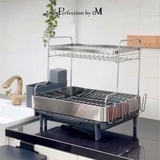 Giá úp bát cao cấp 2 tầng Perfection by M, thiết kế hiện đại, thoát nước nhanh, có kệ để chảo thớt