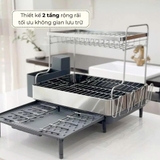 Giá úp bát cao cấp 2 tầng Perfection by M, thiết kế hiện đại, thoát nước nhanh, có kệ để chảo thớt