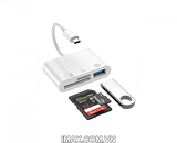 Đầu đọc thẻ TF, SD, USB- C Type C cho Mac, điện thoại