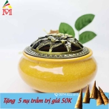 Lư Hương Đốt Trầm Gốm Sứ Cao Cấp Màu Vàng