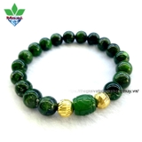 Vòng Tay Diopside 3A Mix lu thống Ngọc bích và 2 Bi Vàng 9999