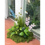 Bồn Rêu Hoa Giả- Bồn Hoa Trang Trí Tiểu Cảnh Tự Nhiên (65x50x75cm)- RC081
