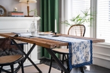 Khăn trải bàn table runner hoa xanh dương viền đăng ten 36x140 cm