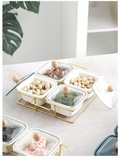 Bộ dĩa đựng bánh kẹo bằng gốm và khay kim loại