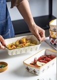 Dĩa nướng sứ chữ nhật hoa vẽ tay - HO2198