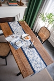 Khăn trải bàn table runner hoa xanh dương viền đăng ten 36x140 cm