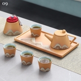 Bộ bình trà gốm mộc 6 món hình núi
