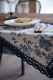 Khăn trải bàn table runner hoa xanh dương viền đăng ten 36x140 / 33x220 cm