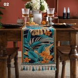 Khăn trải bàn table runner gấm hoa tua rua 36x160 cm