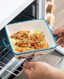 Dĩa nướng sứ hình vuông tay cầm hoa bốn mùa