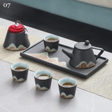 Bộ bình trà gốm mộc 6 món hình núi