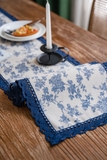 Khăn trải bàn table runner hoa xanh dương viền đăng ten 36x140 cm