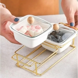 Bộ dĩa đựng bánh kẹo bằng gốm và khay kim loại