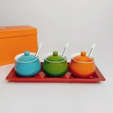 Bộ 3 hũ đựng gia vị tròn kèm khay Le Creuset