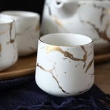 Bộ bình trà 4 ly sứ họa tiết marble kèm khay gỗ