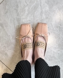 Giày Mai*son Mar*gie*la MM6 Logo Strap Ballet Flats - Size 36