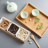 Bộ khay gỗ và dĩa vuông kiểu Nhật