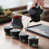 Bộ bình trà gốm mộc 6 món hình núi