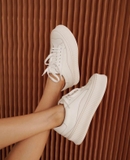 Giày sneakers da thật trắng không thương hiệu - Size 36