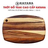 Thớt gỗ teak cao cấp KATANA - Thớt Oval có lỗ treo 14x200x300mm