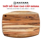 Thớt gỗ teak cao cấp KATANA - Thớt Oval có lỗ treo 14x250x350mm