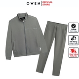 Bộ mặc nhà OWEN BMN241329 màu xám  dáng reguler fit cổ 3 phân kéo khóa bo chun gấu tay chất liệu Poly spandex