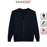 Áo len nam owen ALD241280 áo khoác len cài cúc màu xanh tím than dáng suông regular fit cổ chữ V sâu bo tay gấu chât liệu acrylic cotton