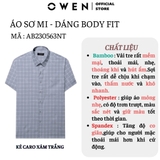 Áo Sơ Mi Nam Tay Ngắn Owen AB230563NT Màu kẻ caro xám trắng hoạ tiết dáng suông tà bằng có túi chất liệu sợi tre