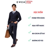 Áo len nam owen ALD241280 áo khoác len cài cúc màu xanh tím than dáng suông regular fit cổ chữ V sâu bo tay gấu chât liệu acrylic cotton