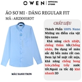 Áo Sơ Mi Nam Tay Dài Owen AR230018DT màu xanh nhạt trơn dáng suông tà lượn có túi chất liệu Nano