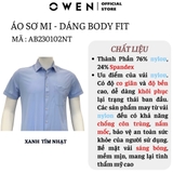 Áo Sơ Mi Nam Tay Ngắn Owen AB230102NT màu xanh tím nhạt dáng suông tà bằng có túi chất liệu Knit