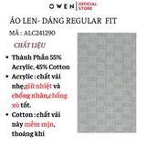 Áo len nam owen ALC241290 màu xám nhạt họa tiết dáng suông regular fit cổ tròn bo tay gấu chât liệu acrylic cotton