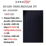 Áo len nam owen ALD241280 áo khoác len cài cúc màu xanh tím than dáng suông regular fit cổ chữ V sâu bo tay gấu chât liệu acrylic cotton