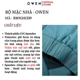 Bộ mặc nhà OWEN BMN241339 màu xanh cổ vịt dáng reguler, áo cổ 3 phân, khóa kéo, tay và gấu bo chun, quần cạp chun ống suông chất liệu CVC spandex