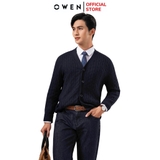 Áo len nam owen ALD241280 áo khoác len cài cúc màu xanh tím than dáng suông regular fit cổ chữ V sâu bo tay gấu chât liệu acrylic cotton