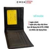 Ví Nam Owen Ví Da Bóp Nam VD232666 màu đen da trơn kiểu dáng ví ngang chất liệu da bò thật