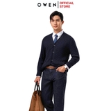 Áo len nam owen ALD241280 áo khoác len cài cúc màu xanh tím than dáng suông regular fit cổ chữ V sâu bo tay gấu chât liệu acrylic cotton