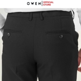 Quần Tây Nam Owen QST242915R màu đen trơn dáng ôm slim fit cạp tăng đơ chất liệu nano