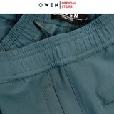Bộ mặc nhà OWEN BMN241339 màu xanh cổ vịt dáng reguler, áo cổ 3 phân, khóa kéo, tay và gấu bo chun, quần cạp chun ống suông chất liệu CVC spandex