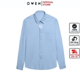 Áo Sơ Mi Nam Tay Dài Owen AR240748DT màu xanh nhạt dáng reguler fit chất liệu Knit