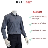 Áo Sơ Mi Nam Tay Dài Owen AR240544DT màu xanh đậm caro trắng dáng suông regular fit tà lượn có túi chất liệu bambo poly