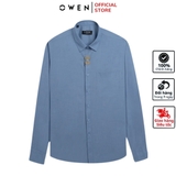 Áo Sơ Mi Nam Tay Dài Owen AR240594DT màu xanh dáng suông regular fit tà lượn có túi chất liệu modal poly
