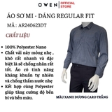 Áo Sơ Mi Nam Tay Dài Owen AR240544DT màu xanh đậm caro trắng dáng suông regular fit tà lượn có túi chất liệu bambo poly