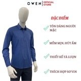 Áo Sơ Mi Nam Tay Dài Owen AS240587D màu xanh đậm dáng ôm slim fit tà lượn không túi chất liệu modal poly
