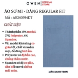 Áo Sơ Mi Nam Tay Dài Owen AR240594DT màu xanh dáng suông regular fit tà lượn có túi chất liệu modal poly