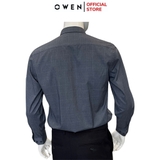 Áo Sơ Mi Nam Tay Dài Owen AR240544DT màu xanh đậm caro trắng dáng suông regular fit tà lượn có túi chất liệu bambo poly