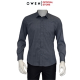 Áo Sơ Mi Nam Tay Dài Owen AR240544DT màu xanh đậm caro trắng dáng suông regular fit tà lượn có túi chất liệu bambo poly
