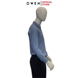 Áo Sơ Mi Nam Tay Dài Owen AR240594DT màu xanh dáng suông regular fit tà lượn có túi chất liệu modal poly