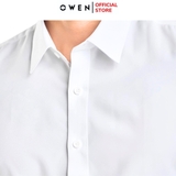 Áo Sơ Mi Trắng Nam Tay Dài Owen AR240301D màu trắng trơn Dáng suông regular fit tà lượn không túi Chất liệu Nano