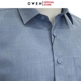 Áo Sơ Mi Nam Tay Dài Owen AR240594DT màu xanh dáng suông regular fit tà lượn có túi chất liệu modal poly